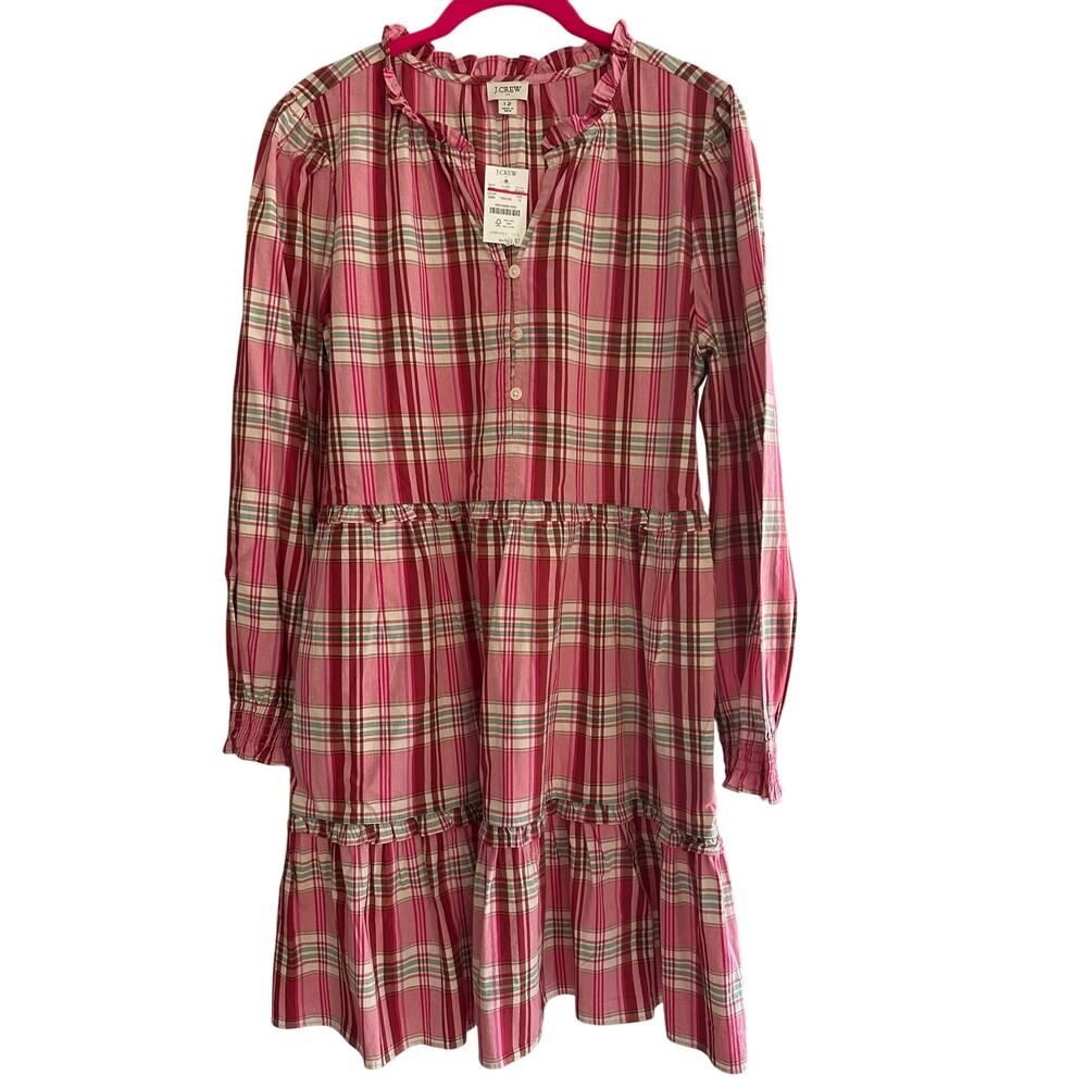 J. Crew Pink Plaid Long Sleeve Dress